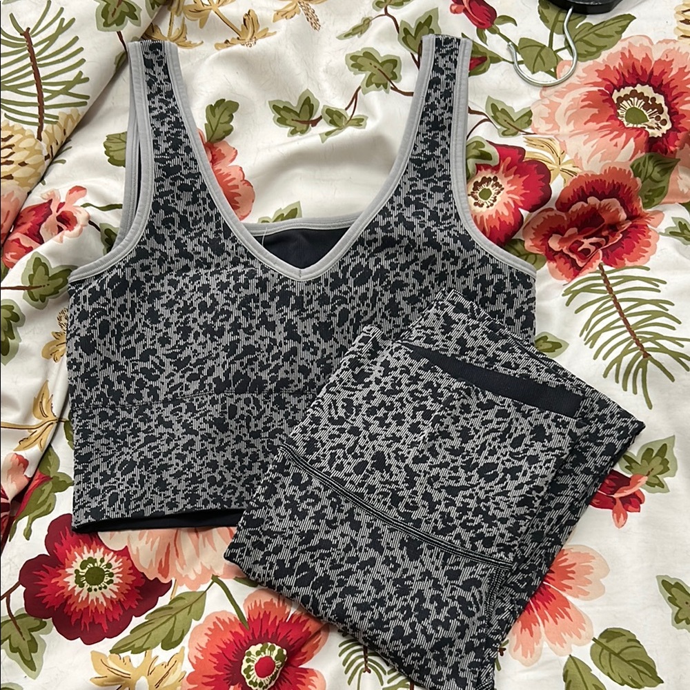 Gray Animal Patterned Leggings & Tank set